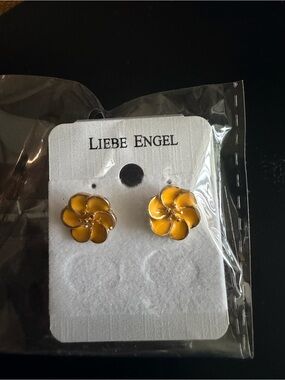 Yellow Enamel Flower Stud Earrings